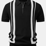 Contrast Waffle Zipper Knit Polo & Slim Fit Tapered Trousers Set