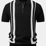 Contrast Waffle Zipper Knit Polo & Slim Fit Tapered Trousers Set