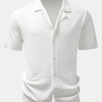 Zig Zag Open Knit Shirt & Straight Leg Linen Pants Set