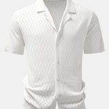 Zig Zag Open Knit Shirt & Straight Leg Linen Pants Set