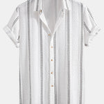 Geometric Striped Jacquard Shirt & Crinkle Textured Drawstring 5" Shorts Set