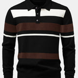 Long Sleeve Stripe Knit Polo Shirt & Slim Fit Tapered Trousers Set