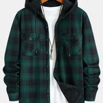 Flannel Fleece Lined Hooded Shirt with Pockets
