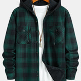 Flannel Fleece Lined Hooded Shirt with Pockets