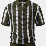 Striped Crochet V Neck Polo & Crinkle Textured Drawstring 5" Shorts Set