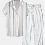 Geometric Striped Jacquard Shirt & Crinkle Textured Pants Set