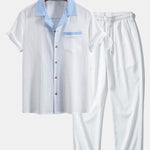 Textured Contrast Cuban Shirt & Straight Leg Pants Set