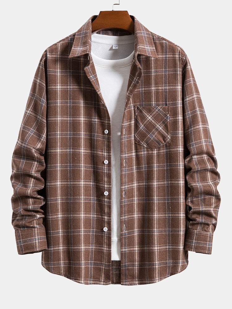 Long Sleeve Plaid Shirt with Pocket