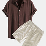 Linen Rayon Blend Shirt & Linen Drawstring Shorts Set