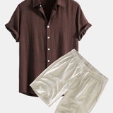 Linen Rayon Blend Shirt & Linen Drawstring Shorts Set