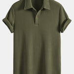 Short Sleeved Waffle Polo & Straight Leg Linen Pants Set