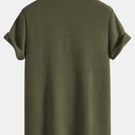 Short Sleeved Waffle Polo & Straight Leg Linen Pants Set