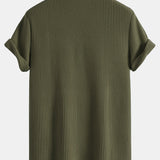Short Sleeved Waffle Polo & Straight Leg Linen Pants Set