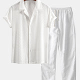 Muscle Fit Diamond Texture Cuban Shirt & Straight Leg Linen Pants Set