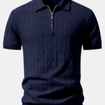 Twisted Jacquard Zipper Knit Polo & Slim Fit Tapered Trousers Set