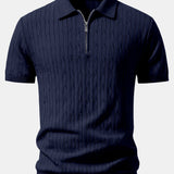 Twisted Jacquard Zipper Knit Polo & Slim Fit Tapered Trousers Set