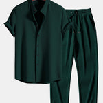 Muscle Fit Ribbed Stand Collar Shirt & Straight Leg Ribbed Pants Set