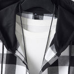 Contrast Plaid Drawstring Hooded Shirt