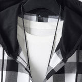 Contrast Plaid Drawstring Hooded Shirt