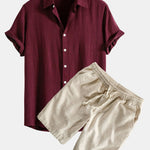 Linen Rayon Blend Shirt & Linen Cotton Blend Drawstring Shorts Set
