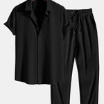 Muscle Fit Ribbed Shirt & Straight Leg Ribbed Pants Set