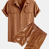 Linen Cuban Shirt with Pockets & Linen Drawstring Shorts Set