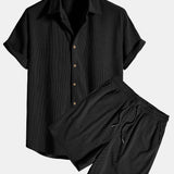 Short-Sleeved Corduroy Shirt & Shorts Set