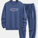 Paris Slogan Print Relax Fit Crew Neck Sweatshirt & Jogging Pants Set