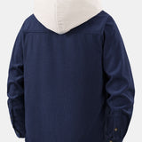 Long Sleeved Contrast Corduroy Hooded Shirt