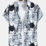 Cartoon Cat Print Button Up Shirt