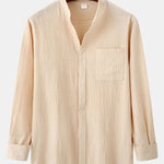 Long Sleeved Linen Stand Collar Shirt & Straight Leg Linen Pants Set