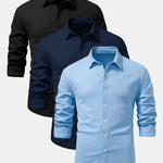 3 Pieces Long Sleeve Muscle Fit Ribbed Button Up Shirt