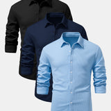 3 Pieces Long Sleeve Muscle Fit Ribbed Button Up Shirt