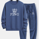 King Crown Print Relax Fit Crew Neck Sweatshirt & Jogging Pants Set