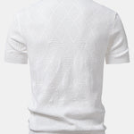 Rhombus Textured Zip Up Knitted Polo Shirt & Tapered Trousers Set
