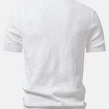 Rhombus Textured Zip Up Knitted Polo Shirt & Tapered Trousers Set