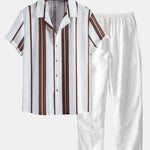 Linen Stripe Cuban Shirt & Straight Leg Linen Pants Set