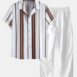 Linen Stripe Cuban Shirt & Straight Leg Linen Pants Set