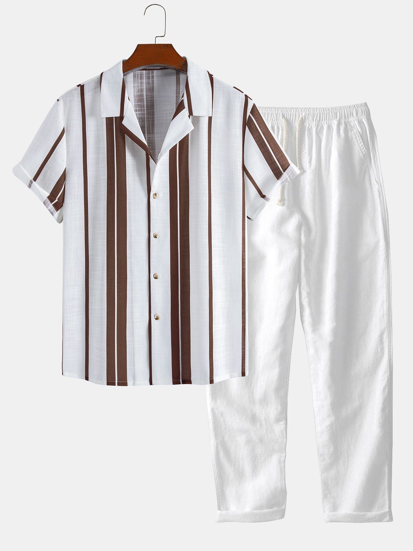 Linen Stripe Cuban Shirt & Straight Leg Linen Pants Set