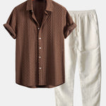 Geometry Rhombus Jacquard Shirt & Straight Leg Linen Pants Set