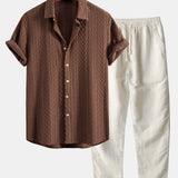 Geometry Rhombus Jacquard Shirt & Straight Leg Linen Pants Set