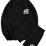 Letter Print Crew Neck Sweatshirt & Shorts Set