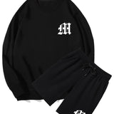 Letter Print Crew Neck Sweatshirt & Shorts Set