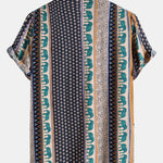 Elephant Geometric Print Shirt & Linen Cotton Blend Drawstring Shorts Set