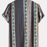 Elephant Geometric Print Shirt & Linen Cotton Blend Drawstring Shorts Set