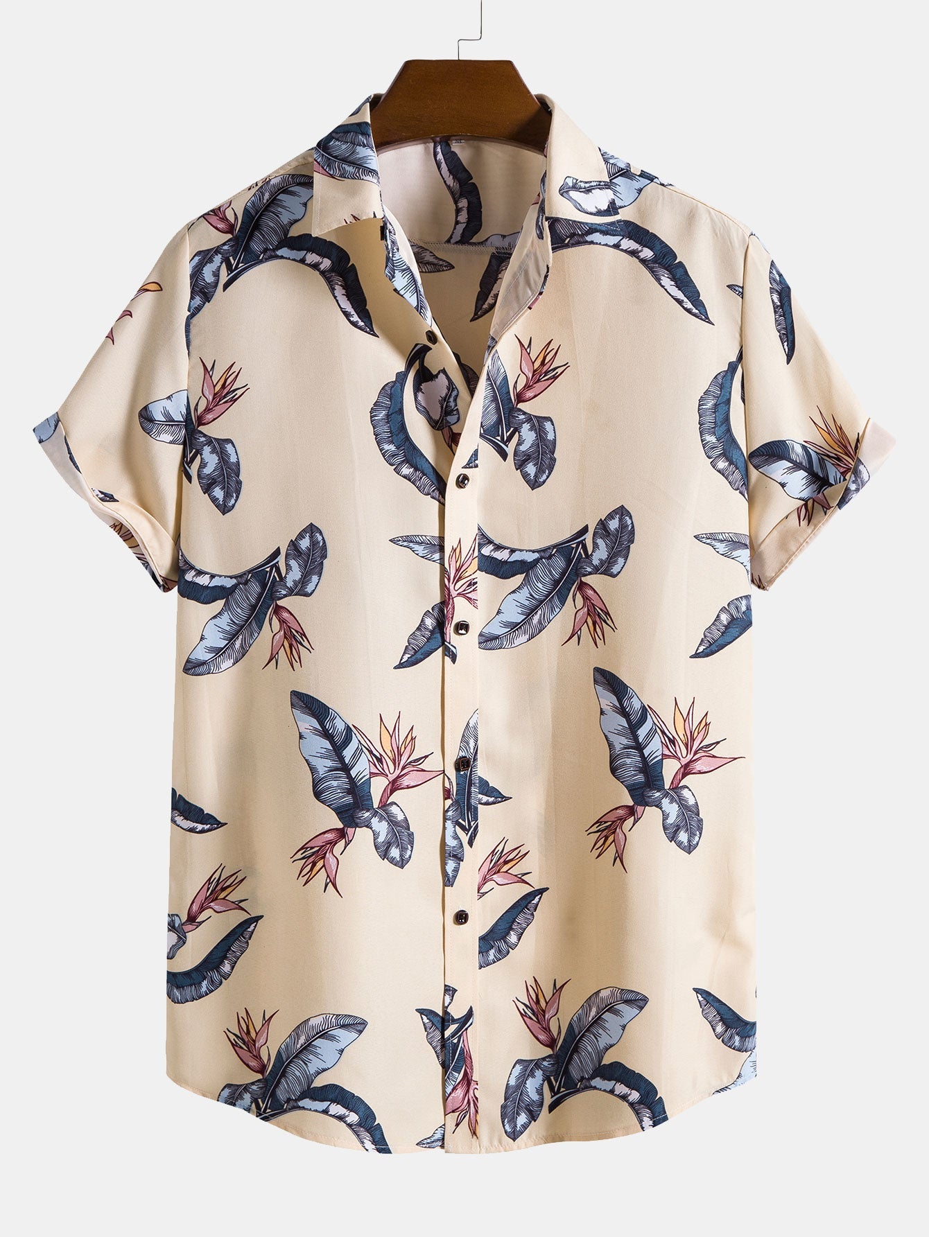 Tropical Plants Print Button Up Shirt