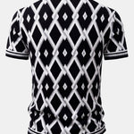 Retro Rhombus Geometric Knit Shirt & Slim Fit Tapered Trousers Set
