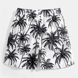 Relax Fit Palm Tree Print Shirt & Palm Tree Print Swim Short Set