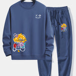 Graffiti Bear Print Relax Fit Crew Neck Sweatshirt & Jogging Pants Set