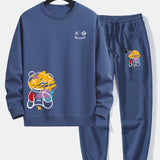Graffiti Bear Print Relax Fit Crew Neck Sweatshirt & Jogging Pants Set